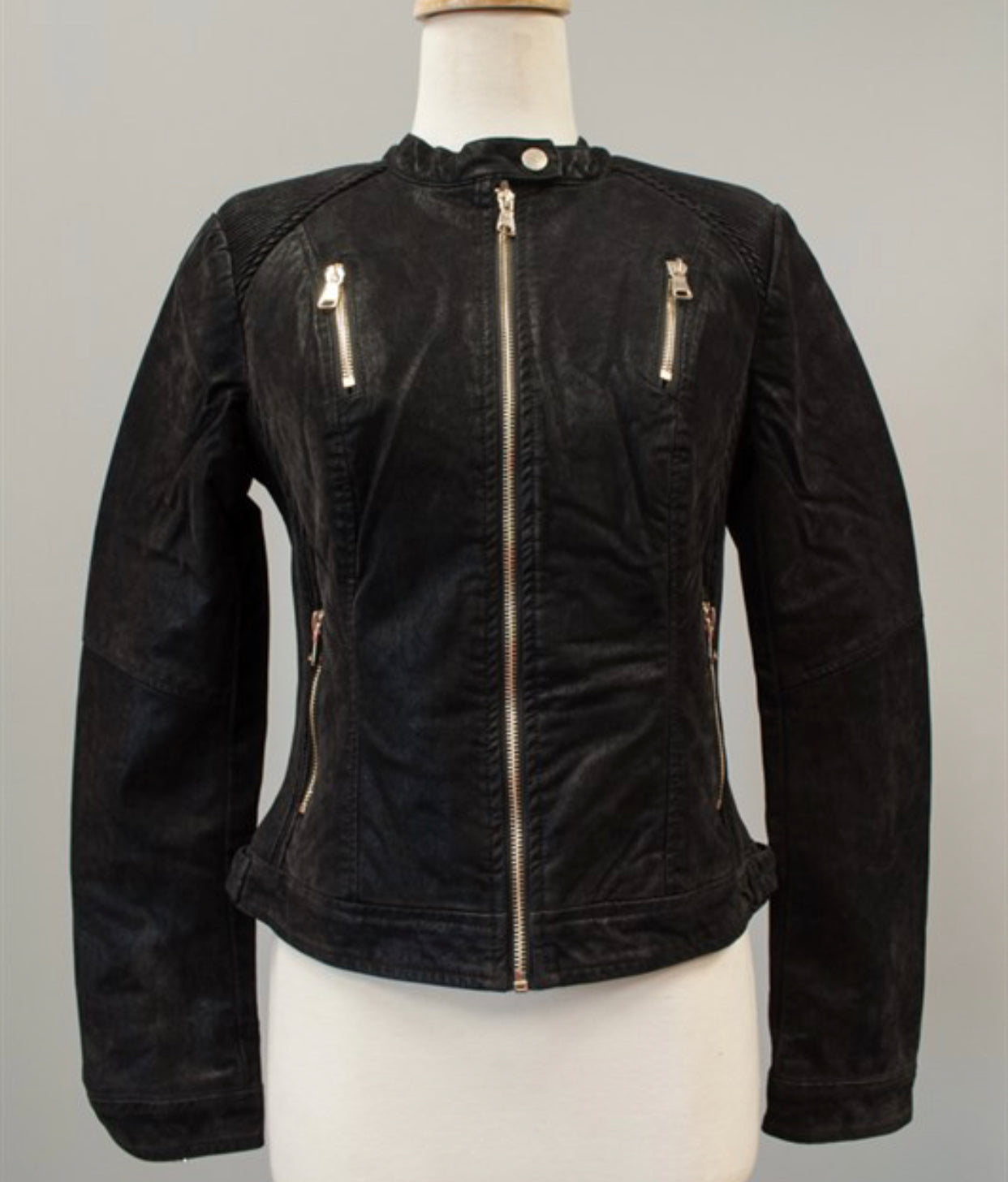 Faux Leather Moto Jacket w/zipper detail