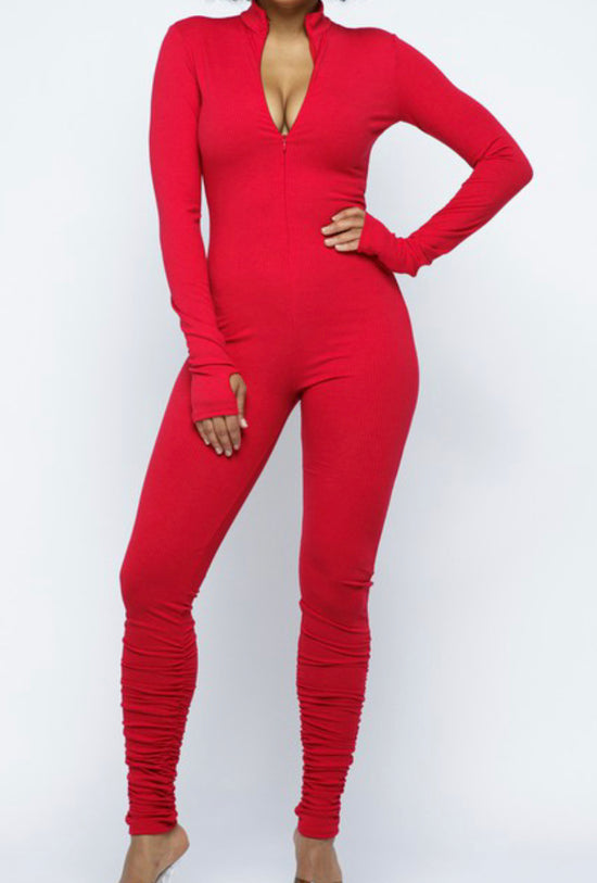 Knitted Mock Neck Zippered Jumpsuit